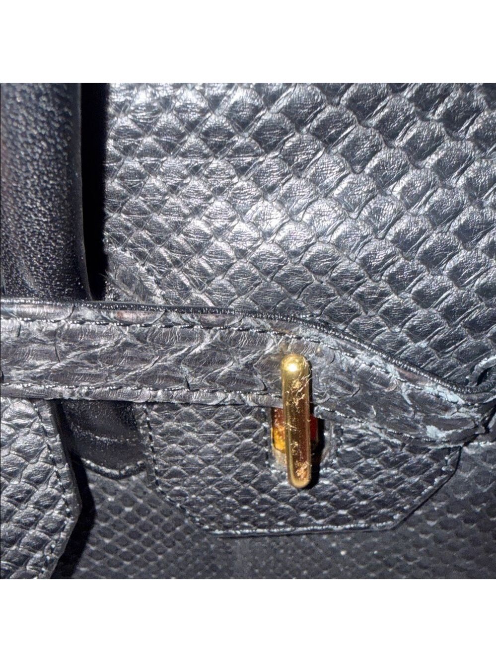 Structured Black Leather Satchel with Gold-Tone Hardware snake skin - Picture 15 of 16